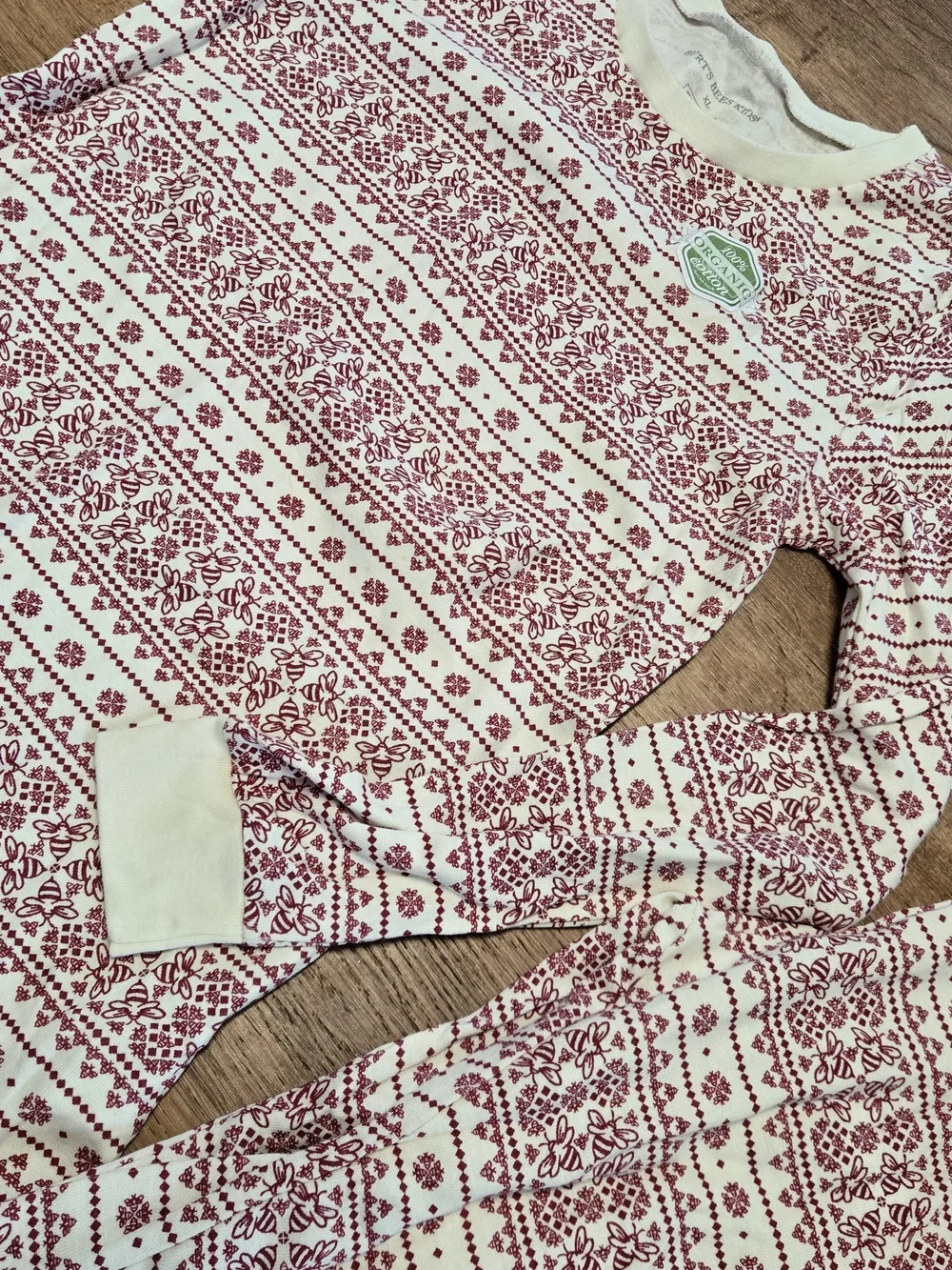 Kids Red Burts Bees Kids Long Sleeve Pajama Set Extra Large
